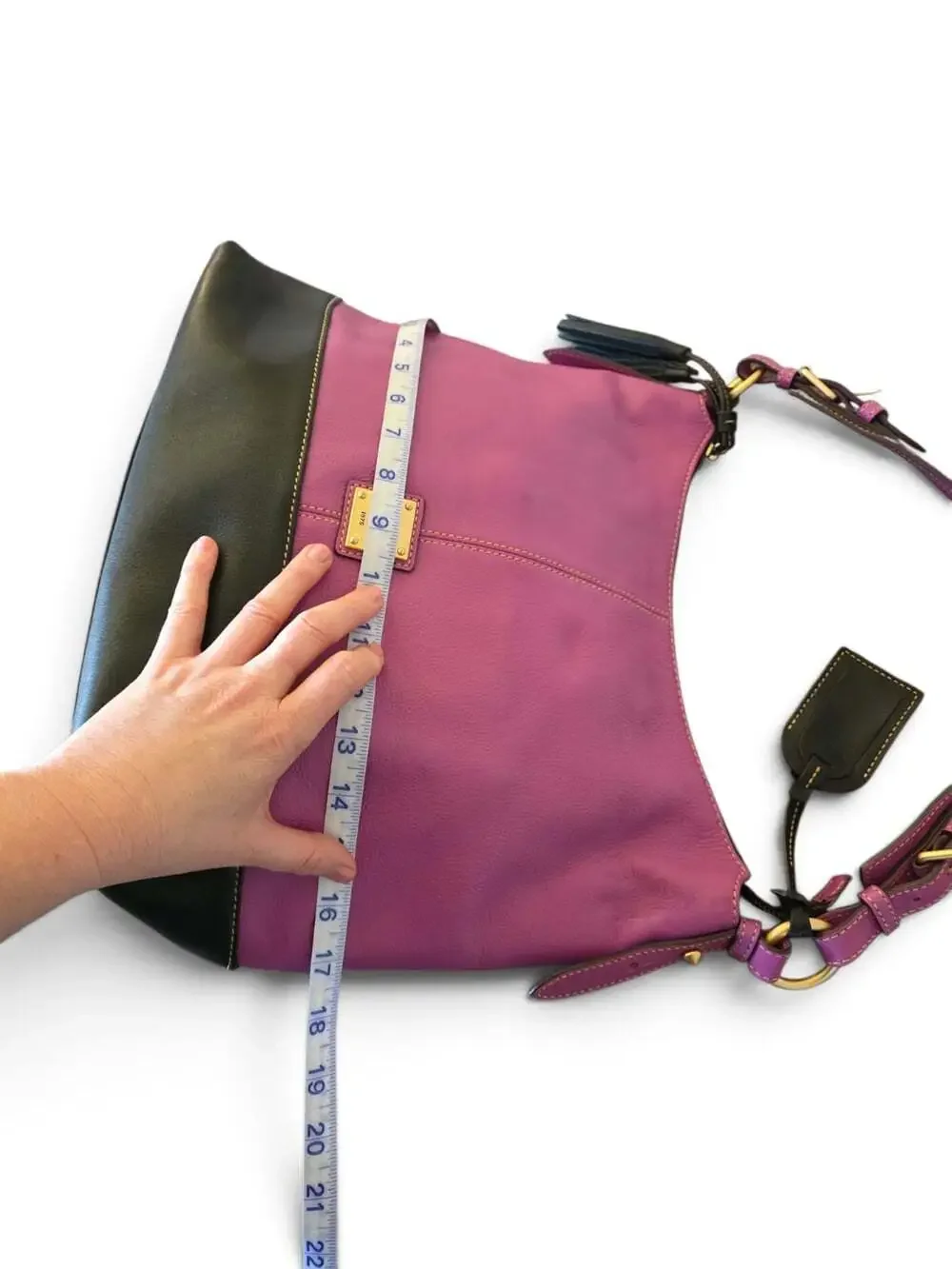 Dooney & Bourke Sophie Pebble Leather Hobo Bag Pink Black Colorblock Tassel
